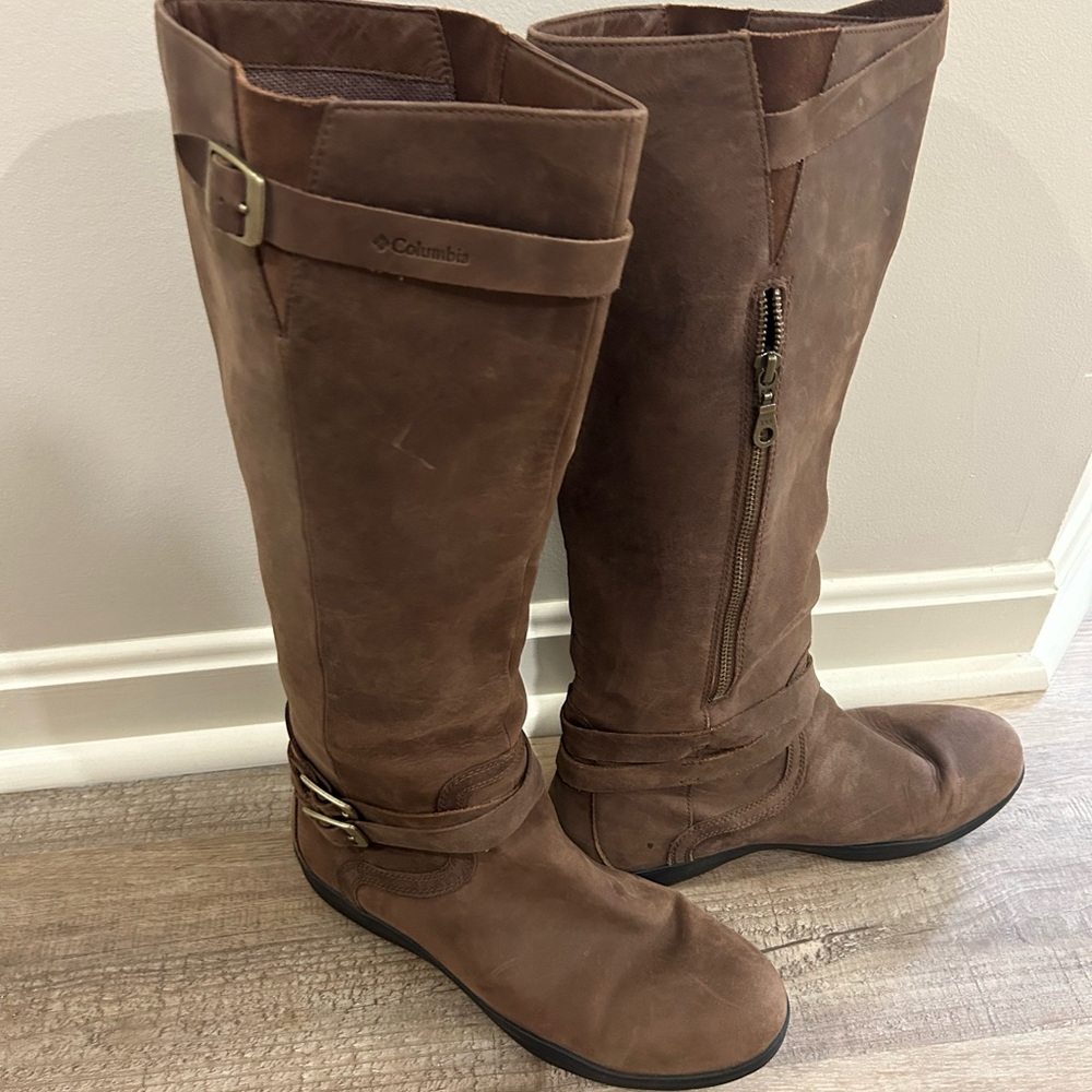 Brown leather boots